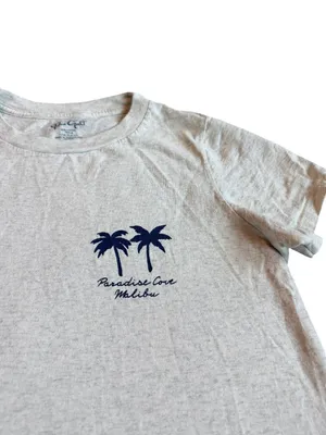 John Galt Paradise Cove Malibu Heather Cream Palm Tee Shirt Fit One Size Women's thumbnail 4