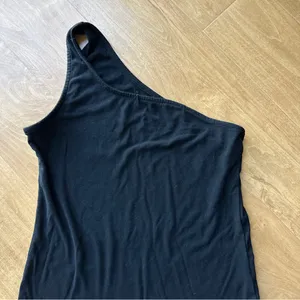 Mangopop One Shoulder Black Stretch Bodysuit, Size Medium thumbnail 4