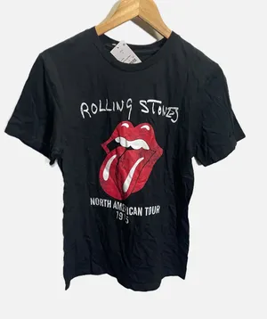 Rolling Stones Graphic Tee‎ Womens Small Black 1975 Tour Band T-Shirt Rock Music thumbnail 1