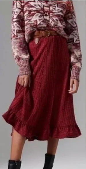 Anthropologie Pauline Midi Sweater Skirt Ruffle Hem XS thumbnail 1