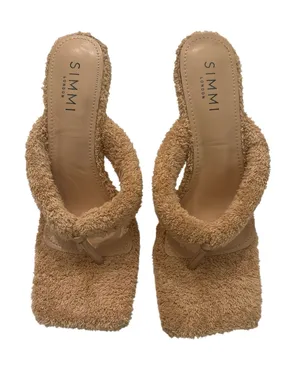 SIMMI London Tan Fuzzy Square-Toe Slide Mules thumbnail 1