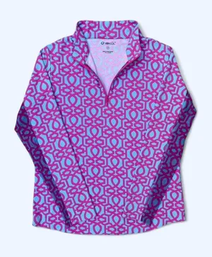 IBKÜL Pink Blue Carolyn Geometric UPF 50+ Sun shirt quarter zip polo golf M thumbnail 1