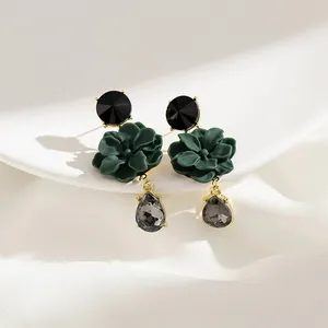 Green Flower Dangle Drop Earrings for Women thumbnail 2