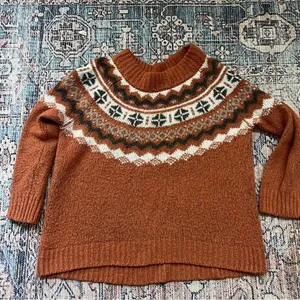 Aerie Fair Isle Knit Sweater Rust Orange Neutral Ivory Earth Cottagecore Large thumbnail 8