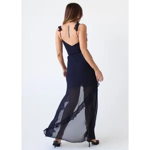 NWT Rumored Just Like Heaven Maxi Dress Navy Ruffled Party Gala Banquet Size S thumbnail 4