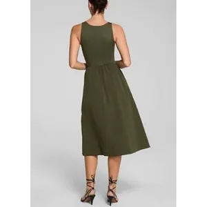 Spanx Jersey Scoop Neck Tank Midi Dress Dark Pine Olive A-Line Maxi Sundress S thumbnail 2