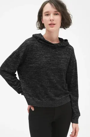 Gap Softspun Crop Hoodie Women’s Size Large Black Marl thumbnail 1