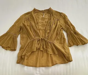 Free People Yellow Open Tie Front Shrug Shirt Top Sz Extra Small XS Women’s thumbnail 7