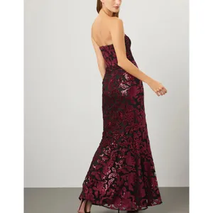 Dress the Population Black Sequin Gown XS Bustier Strapless Velvet Designer $400 thumbnail 3
