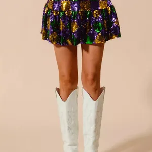 SO‎ ME Mardi Gras Checker Sequins Mini Skirt Size L thumbnail 2