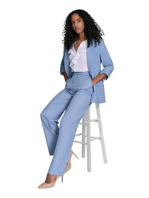 NWT Calvin Klein Womens Faux-Denim Mid Rise Wide-Leg Pants Light Indigo Blue 4 thumbnail 5