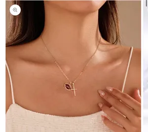 Gameday Sports Enthusiast Cross Necklace-Football thumbnail 3