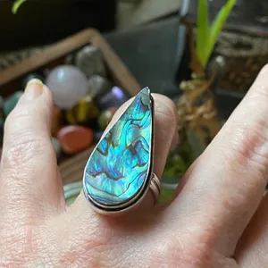 Mermaid Abalone Sterling Silver Large Boho Ring Size 9 Gold thumbnail 4