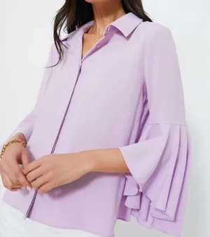 Tuckernuck Light Purple Button Up Flutter‎ Sleeve Top thumbnail 1