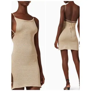 NWT ALOHAS Campbell Glim Knit Mini Dress Women's L‎ Gold Metallic Party thumbnail 2