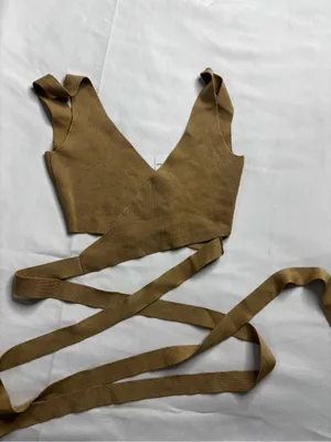 Wrap Front Crop Top in Beige Tan Size XXS thumbnail 2