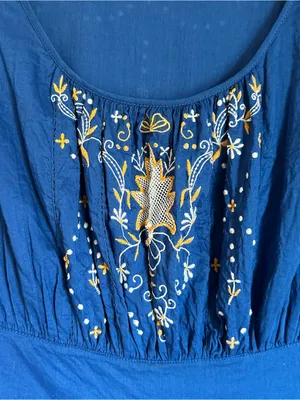 Anthropologie Lil Blue Scoop Neck White Embroidered Cap Sleeve Mini Dress Sz 4 thumbnail 5