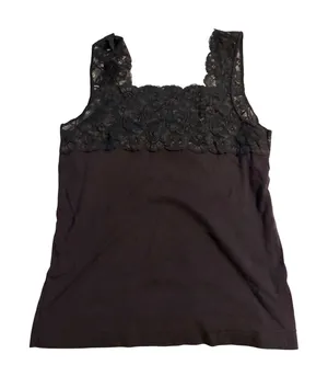 Nordstrom Intimates Tank Top Floral Lace Trim Black Cotton Cami Large thumbnail 1