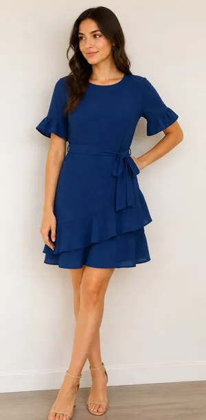 Banana Republic Women's Blue Ruffle Tie Waist Mini Dress Size 4 thumbnail 1