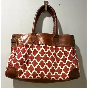 JOYN Geometric Tote Vintage Leather Burgundy/Cream Shoulder Bag thumbnail 2