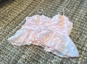 Double Crazy Pink Polka Dotted Mesh Baby Doll Tank‎ Size Small thumbnail 1