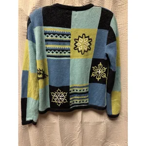 Vintage Christopher‎ & Banks Hand Embroidered Knit Cardigan Women's S Blues Snow thumbnail 10