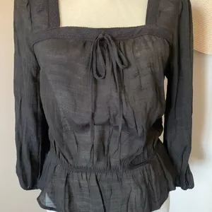 June & Hudson Nordstrom Black Sheer Peasant Boho Long‎ Sleeve Top Size M… thumbnail 7