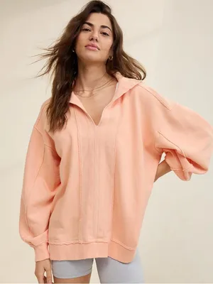 Aerie Starry Skies Open Neck Sweatshirt in Beach Peach Women’s Sz Medium Cotton thumbnail 1