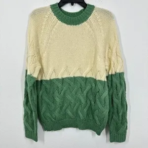 BLANKNYC Women's Size Medium Cream Green‎ Colorblock Cable Knit Sweater NWOT thumbnail 2