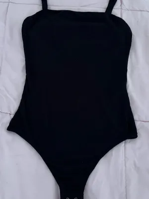 Hollister Slim Tan Black ribbed Square Neck Spaghetti Strap bodysuit, size S thumbnail 5