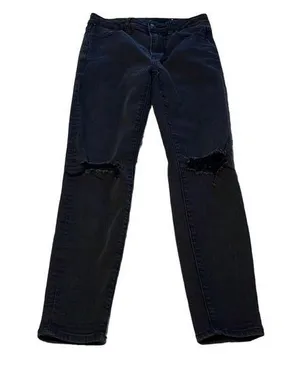 America Eagle Next Level Stretch Black Distressed Jeans Size 2 thumbnail 1