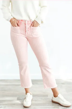 Vervet Pink Cropped Jeans Button Fly‎ Patch Pocket Raw Hem Barbiecore 24 thumbnail 1