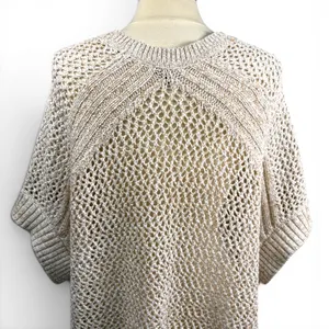 TALBOTS NWOT Open Stitch Poncho‎ in Rattan, Large, Bohemian Neutral Knit thumbnail 9