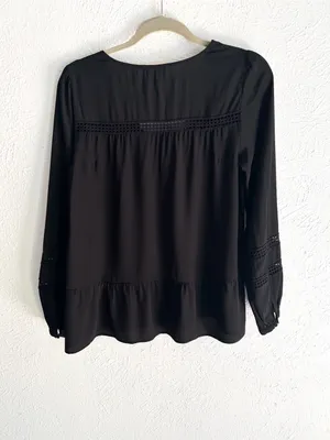 Sézane Angelina Top Black 100% Silk Lace Trim Blouse Size 36 US 4 thumbnail 4