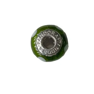 Pandora White Flowers Green Murano Glass Authentic Bead Charm thumbnail 4