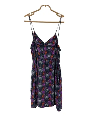 Ecote Multicolor Printed Mini Dress M 100% silk button front colorful pockets thumbnail 2