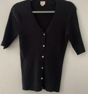 Adorable black short sleeve cotton sweater thumbnail 1