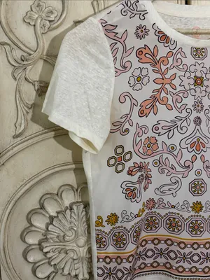 Tory Burch Kayla Mixed Media Top Silk Front Linen Back size Large Lightweight thumbnail 5