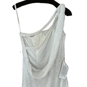 Mac Duggal Size 12 NEW One Shoulder White Sequined Mini Dress 5263 FLAW thumbnail 7