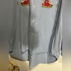 Casey Coleman Top Womens XL Blue Christmas Embroidered Santa thumbnail 5
