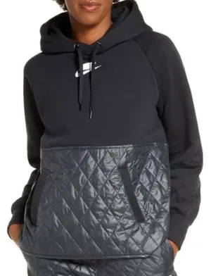 Nike Sportswear NSW Fleece Quilted Hoodie Womens L Black CJ6253-010 thumbnail 1