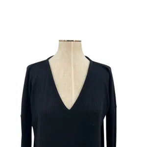 Rag & Bone Black Ribbed V Neck Long Sleeve Stretch Knit Tee Top Size Small‎ thumbnail 2