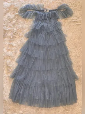 NEW Petal & Pup Belle Swiss Dot Tulle Tiered Maxi Blue Dress sz M thumbnail 8