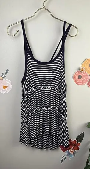 We The Free Black and White Longline Striped Tank Top - Size - Medium thumbnail 1
