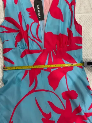 Sleeveless Maxi Dress in Turquoise with Hot Pink Floral Print thumbnail 4