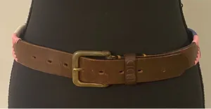 Pampeano Dulce Argentine Leather Woven Belt Pink Navy Cream Brown XL 38"-44" thumbnail 1