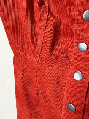 Urban Outfitters Brown Orange Corduroy Jumper Overall Dress Snap Front Size XS thumbnail 3