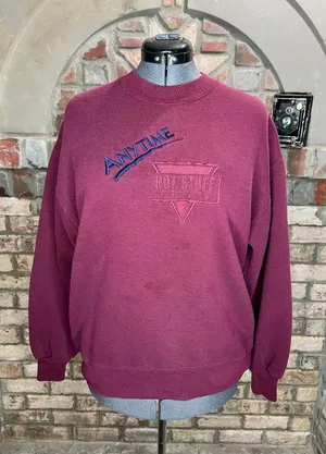 sweatshirt anytime hot stuff pizza maroon blue embroidered 1990s thumbnail 1