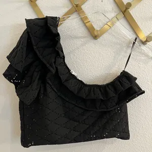 Zara One Shoulder Eyelet Ruffle Top Black Large Stretchy thumbnail 10