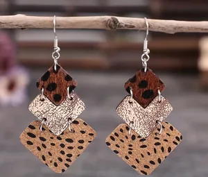 NEW animal print polka dot layered cow print dangle earrings, Boho earrings brown earrings, western aesthetic thumbnail 1